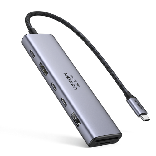 UGREEN - USB C 3.2 Hub, 7-in-1 USB-C to HDMI Splitter for Mac, Laptops (4K 60Hz HDMI, 10Gbps USB A & C, 100W PD, SD/TF) - Space Gray-Front_Standard 