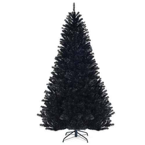 Costway - 7.5Ft Hinged Artificial Christmas Tree Full Tree w/ Metal Stand - Black-Front_Standard 