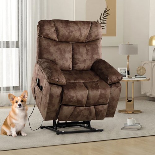 Bestier Recliner Power Lift Assist Reclining Chair With Massage Heating, Dual Hidden Cup Holders - Brown