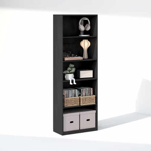 Furinno - GEHRY 5-Tier Media Storage, CD DVD Media Tower, with Adjustable Shelves, for Living Room, Home Office - Blackwood-Front_Standard 