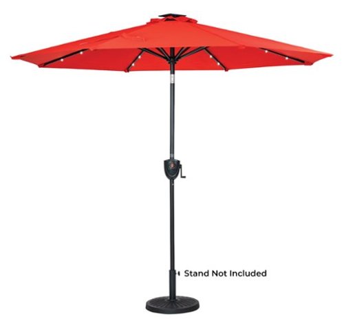 Sun Ray - 9' Round 8Rib Aluminum Bluetooth Solar Lighted Umbrella - Ruby Red-Front_Standard 