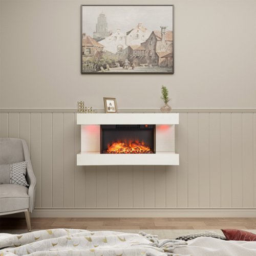 Boyel Living - 32 in. Wall Mounted Hanging Electric Fireplace with Remote Control - White-Front_Standard 