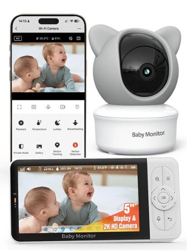 GlowWise - WiFi Baby Monitor with 5" HD Monitor & 2K Camera, Night Vision, 2-Way Audio, Motion Tracking, Temp Sensor, Lullabies - White-Front_Standard 