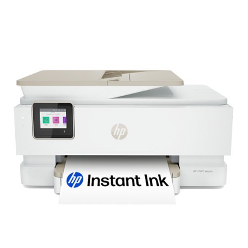 HP - Envy Inspire 7955e Wireless AI-Enabled AiO Inkjet Photo Printer w/ 3 Months of Instant Ink (+1 Bonus Mo. of Ink w/ Code) - White & Sandstone-Front_Standard
