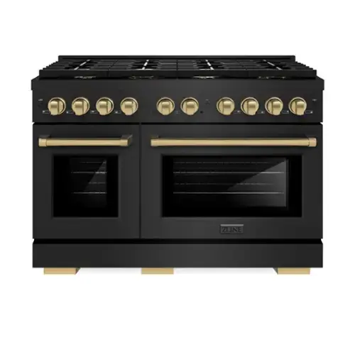 Front. ZLINE - ZLINE Autograph 48" Paramount Dual Fuel Black Stainless Range w/ Bronze Accents (SDRBZ-48-CB) - Black Stainless Steel.