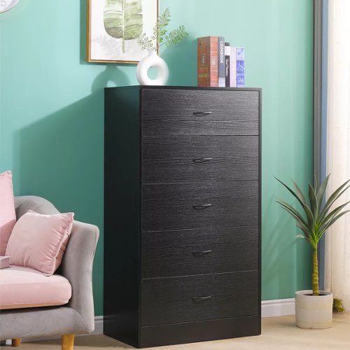 SKONYON - 5-Drawer Dresser, Modern Wood Chest of Drawers for Bedroom - Black-Front_Standard 