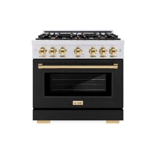 ZLINE - Autograph 36 in. Select Dual Fuel Satin Steel Range w/ Black & Gold Accents (HDRSZ-BLM-36-G) - Black Matte-Front_Standard 