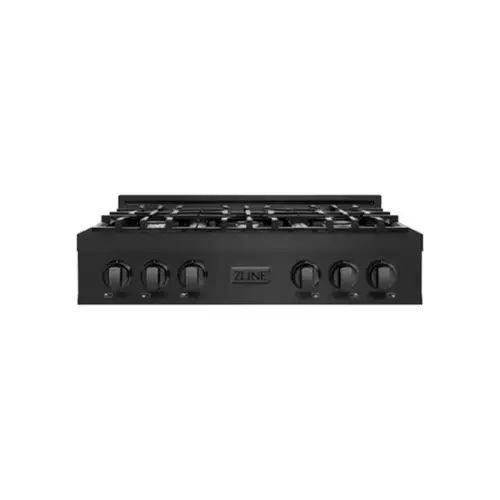 Front. ZLINE - ZLINE 36 in. Classic Gas Rangetop with 6 Burners and Porcelain Cooktop in Black Stainless Steel (RTB2-36) - Black Stainless Steel.