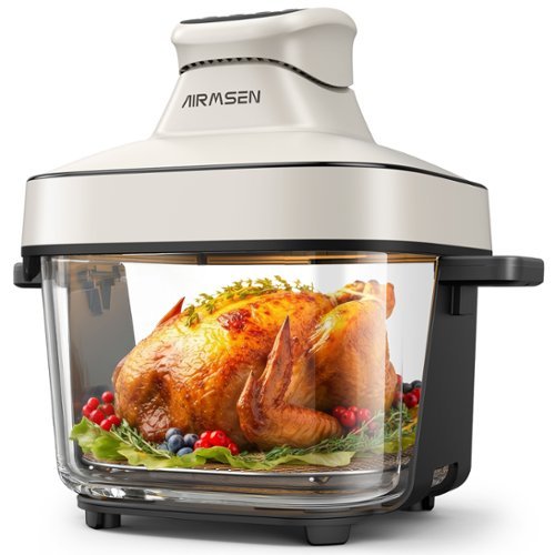 AIRMSEN - Portable Glass Air Fryer, 400°F Max, 6.4QT Non-Toxic Glassware, 4 Preset Modes, Dishwasher-Safe - White-Front_Standard 
