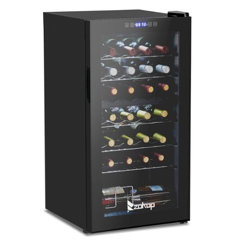 Winado - Dual Zone Wine and Beverage Refridgerator, 28 Bottle Wine Fridge with Independent Temperature Control & Glass Door - Black-Front_Standard 