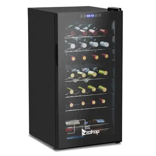 Front. Winado - Dual Zone Wine and Beverage Refridgerator, 28 Bottle Wine Fridge with Independent Temperature Control & Glass Door - Black.