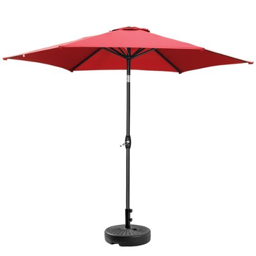 Ainfox - 9ft Patio Umbrella With Round umbrella base - Red-Front_Standard 