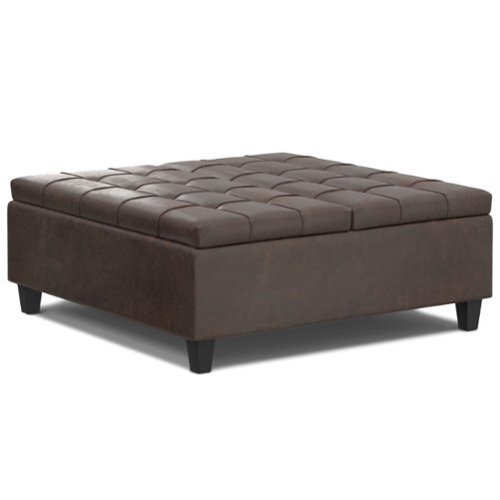Simpli Home - Harrison Large Square Coffee Table Storage Ottoman - Distressed Brown