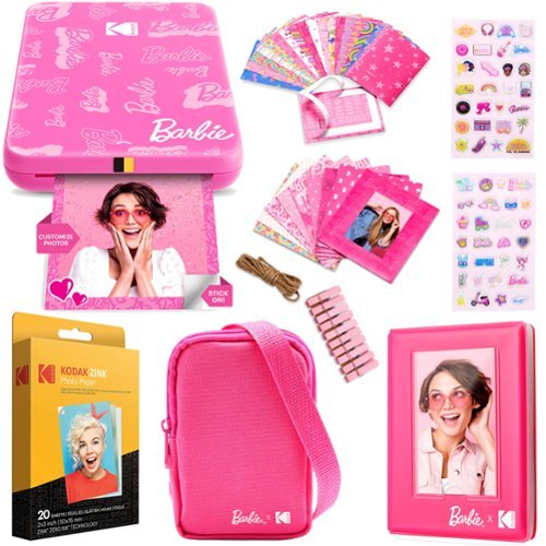 Kodak x Barbie Step Slim Instant Photo Printer, Styled Barbie Case, Paper & More - Gift Bundle - Light Pink