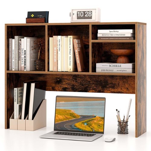 Costway - Computer Desktop Bookcase Countertop Storage Bookshelf Organizer with 4 Cubbies - Coffee-Front_Standard 