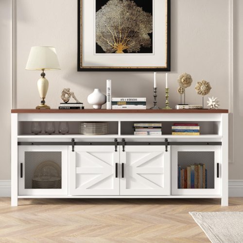 Acekool - Modern Farmhouse TV Stand for TV Up to 65 Inch TV,31" Tall TV Console Media Cabinet with Opem Shelf&Sliding Barn Door - White-Front_Standard 