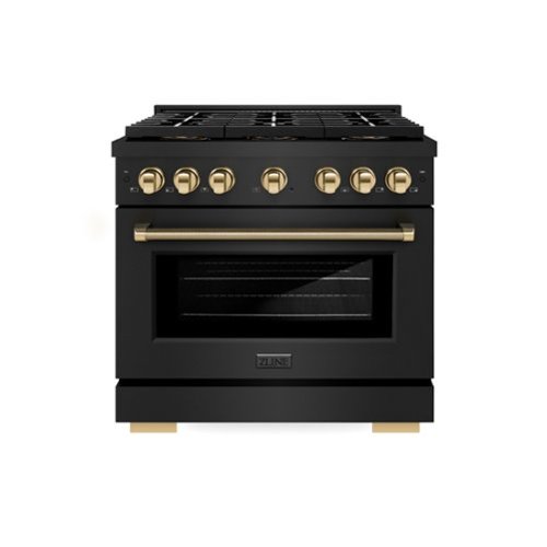 ZLINE - Autograph 36 in. 5.2 Cu. Ft. Freestanding Paramount DuoPro Gas Range in Black Steel with Polished Gold Helix Handles - Black Stainless Steel