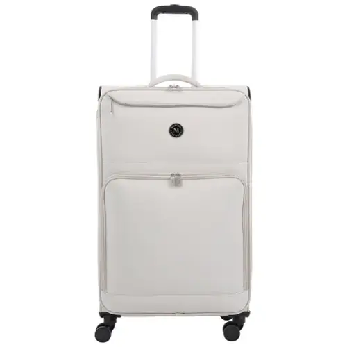 Front. Martha Stewart - 31" Softside Luggage – Extra Large Expandable Spinner Suitcase with 8 Wheels & Front Pockets - LIGHT GREY.