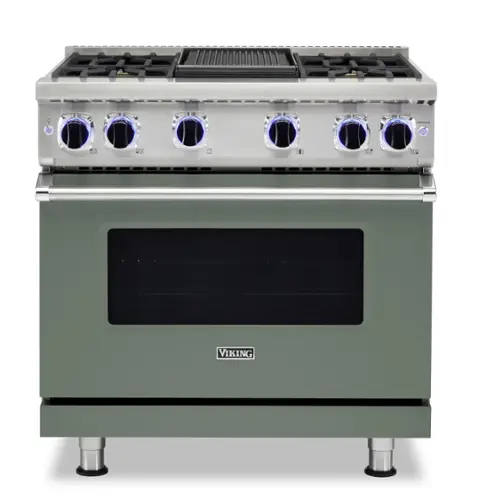 Front. Viking - VGR Freestanding 7 Series Gas 36" Range - Eucalyptus.