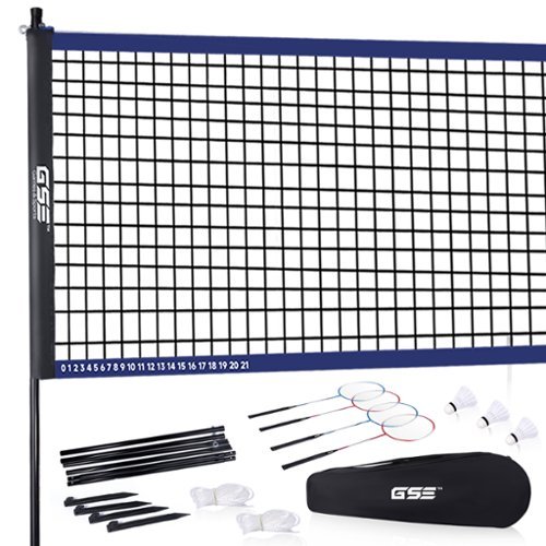 GSE Games & Sports Expert - Recreational Badminton Complete Set with Portable Badminton Net, 4 Badminton Rackets, 3 Shuttlecocks & Carrying Bag - Blue-Front_Standard 