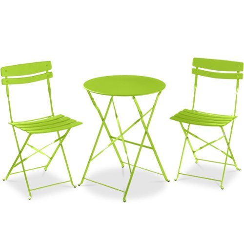 Best Choice Products - 3-Piece Small Bistro Set, Folding Patio Furniture Set of 2 Chairs and Table - Lime Green-Front_Standard 
