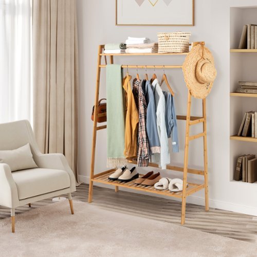 Costway 2 Tier Bamboo Garment Rack Clothing Storage Organizer Coat
