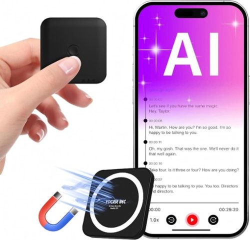 Vulpecula Spade - 128GB Mini AI Voice Activated Recorder with Transcription to Text: 0.24-Inch Thin, Chat GPT Transcribe & Summarize-Front_Standard 