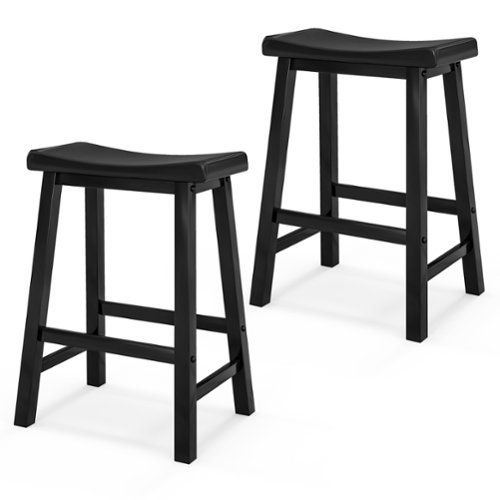 Costway - Set of 2 Saddle Bar Stools Counter Height Dining Chairs with Wooden Legs - Black-Front_Standard 