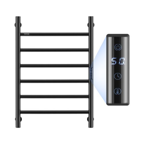 VEVOR - 6 Bars Towel Warmer Rack, Wall Mounted Heated Towel Rack for Bathroom, IPX5 Waterpoof Towel Heater Rack - Black-Front_Standard 