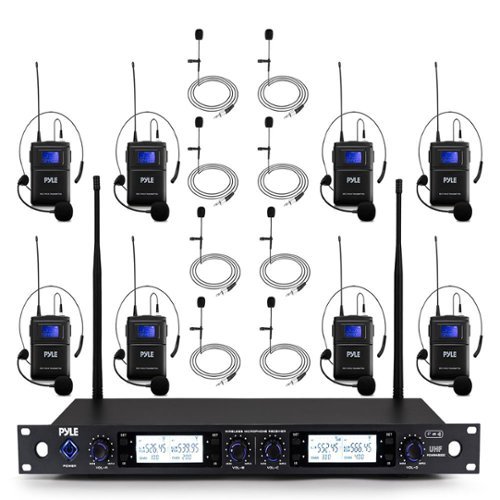 Pyle - 4-Channel Wireless Microphone System with Lavalier & Headset Microphones, Belt Transmitters, an-Front_Standard 