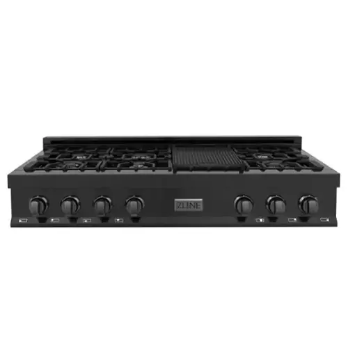 Front. ZLINE - ZLINE 48 in. Classic Gas Rangetop with 8 Burners and Porcelain Cooktop in Black Stainless Steel (RTB-48) - Black stainless steel.
