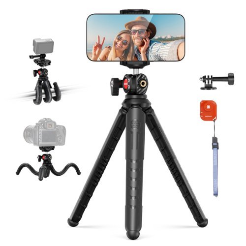 Neewer - Flexible Phone Tripod & Selfie Stick with Remote, Phone Holder & Action Cam Adapter for iPhone, GoPro-Front_Standard 