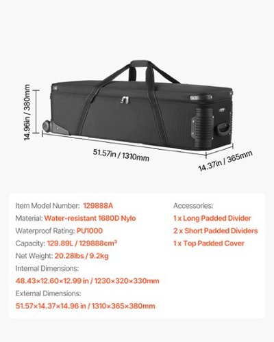 VEVOR Studio Equipment Trolley Case, 51.57 x 14.37 x 14.96 in