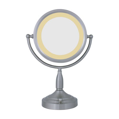 Zadro - LED Lighted Makeup Mirror with 8X/1X Magnifications - Satin Nickel-Front_Standard 