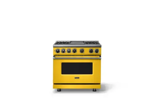 Front. Viking - 36 in. Wide 4 Burner Dual Fuel Sealed Burner Range with Griddle - Daffodil.