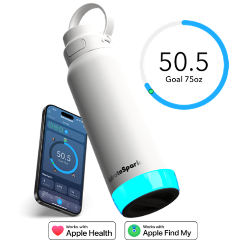 Hidrate - 32 oz HidrateSpark PRO 2 Smart Water Bottle - Health & Wellness Tracker - Apple Health - Smart Ring & Watch Compatible - White-Front_Standard 