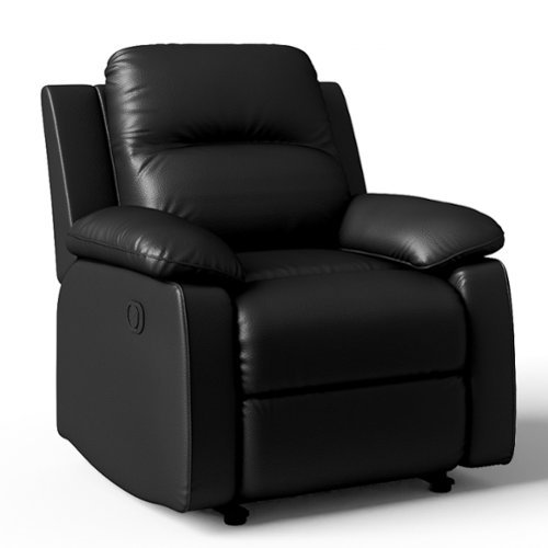 KERDOM - PU Leather Manual Reclining Sofa Set, 1-3 Seater Thick Upholstery Loveseat Recliner Sofa Oversized Home Theater Seating - Black-1 Seat-Front_Standard 