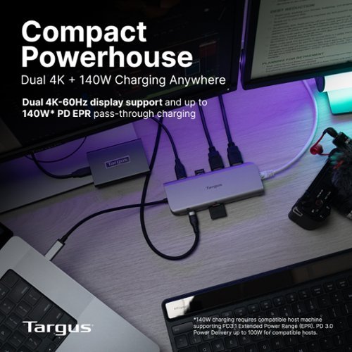Targus USB-C Alt. Mode Dual HDMI 4K Mobile Dock with 140W EPR Pass-Thru & SD Reader - Silver BUY IN AUSTRALIA