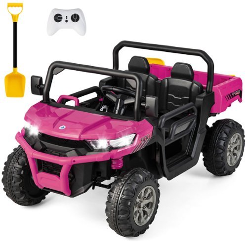 Costway - 24V Ride on Dump Truck Electric 2-Seater Kids UTV w/Dump Bed & Bight Lights and Remote Control - Rose Red-Front_Standard 