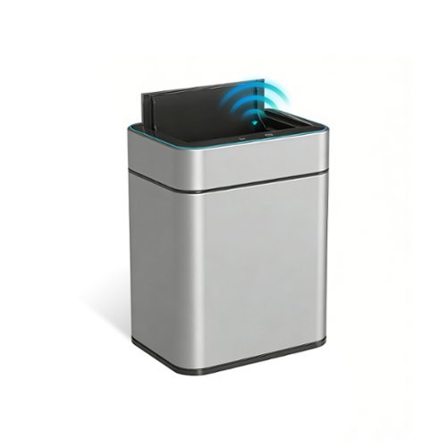 Innovaze - 13-Gallon Touchless Motion Sensor Trash Can, Stainless Steel Automatic Garbage Can with Butterfly Lid - Silver-Front_Standard 