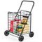 Costway - Folding Shopping Cart Utility Trolley Portable For Grocery Laundry Travel - Black-Front_Standard