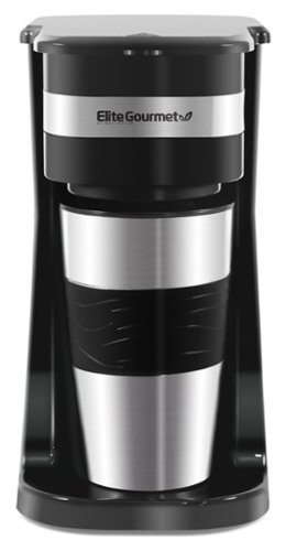 Elite Gourmet - Single Serve Personal Coffee Maker with Stainless Steel Travel Mug - Black-Front_Standard 