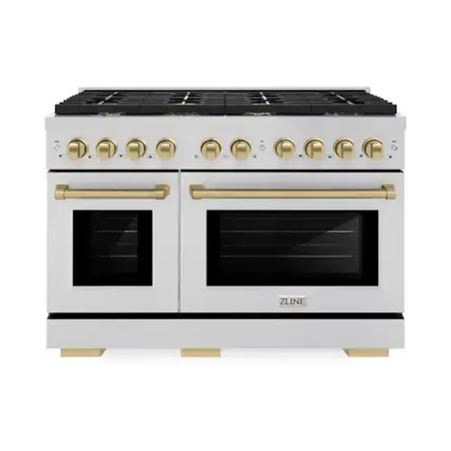 Front. ZLINE - Autograph 48 in. 6.7 cu. ft. Freestanding Paramount Dual Fuel Range w/ 8 Burners in Stainless Steel and Bronze Accents - Stainless Steel.