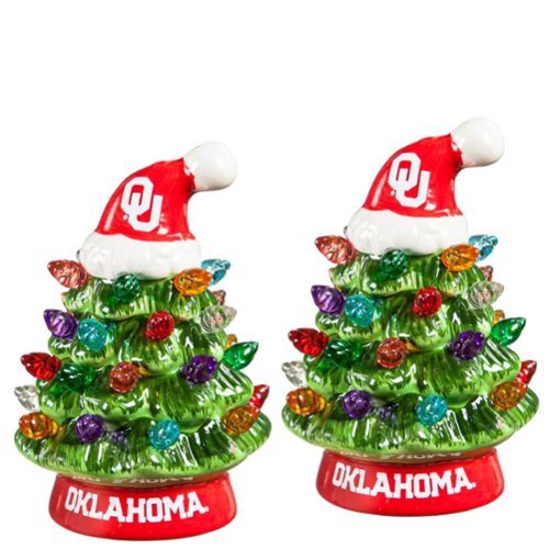 Evergreen Enterprises - Oklahoma Sooners 2-Pack 4" Ceramic LED Christmas Tree Set - Multicolor-Front_Standard 