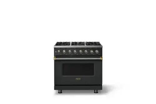 Front. Viking - 36"W 5.6 Cu.Ft. Pro5S Freestanding Sealed 6 Burner Dual Fuel Convection LP Range - Antique Bronze w. Brushed Brass Trim - Antique Bronze.