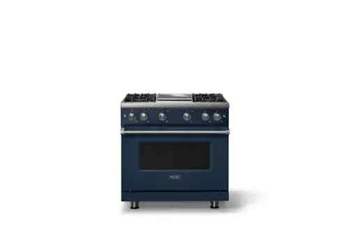 Front. Viking - Pro 5 Series 5.1 Cu. Ft. Freestanding Sealed 4 Burner Gas Convection Range w. Griddle - Slate Blue - Slate Blue.