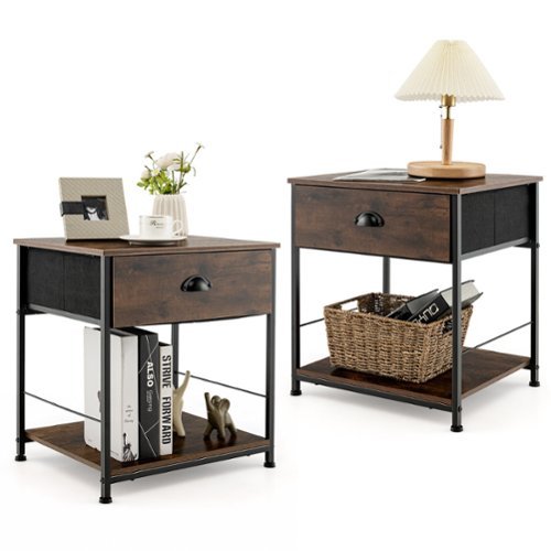 Gymax - 2PCS 2-tier Nightstand Bedside End Sofa Coffee Table Bedroom Living Room - Industrial Brown-Front_Standard 