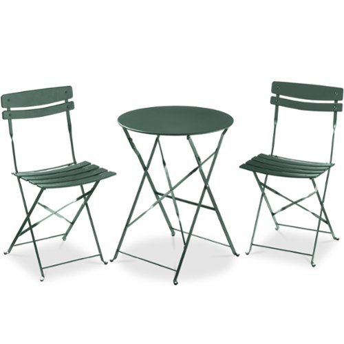 Best Choice Products - 3-Piece Small Bistro Set, Folding Patio Furniture Set of 2 Chairs and Table - Dark Green-Front_Standard 
