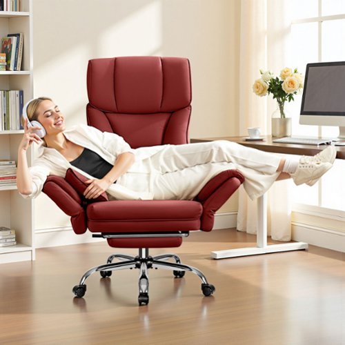 Brick Attic - 500LBS Plus Ergonomic Office Chair with Footrest, Wide Cross Legged Executive Chair with Reversible Armrests, 120°Tilt - Burgundy Red-Front_Standard 
