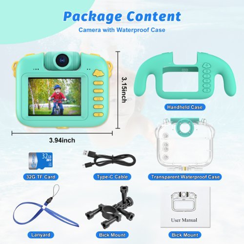 Contixo KC1 Kids' Splash-Proof Camera with Silicone Cover and Waterproof Case - Perfect for Capturing Adventures! - Green SHOP ONLINE